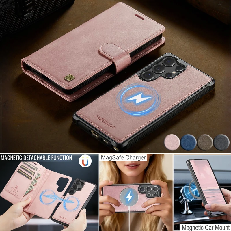 Versatile Detachable Leather Wallet Phone Case with MagSafe Card Holder