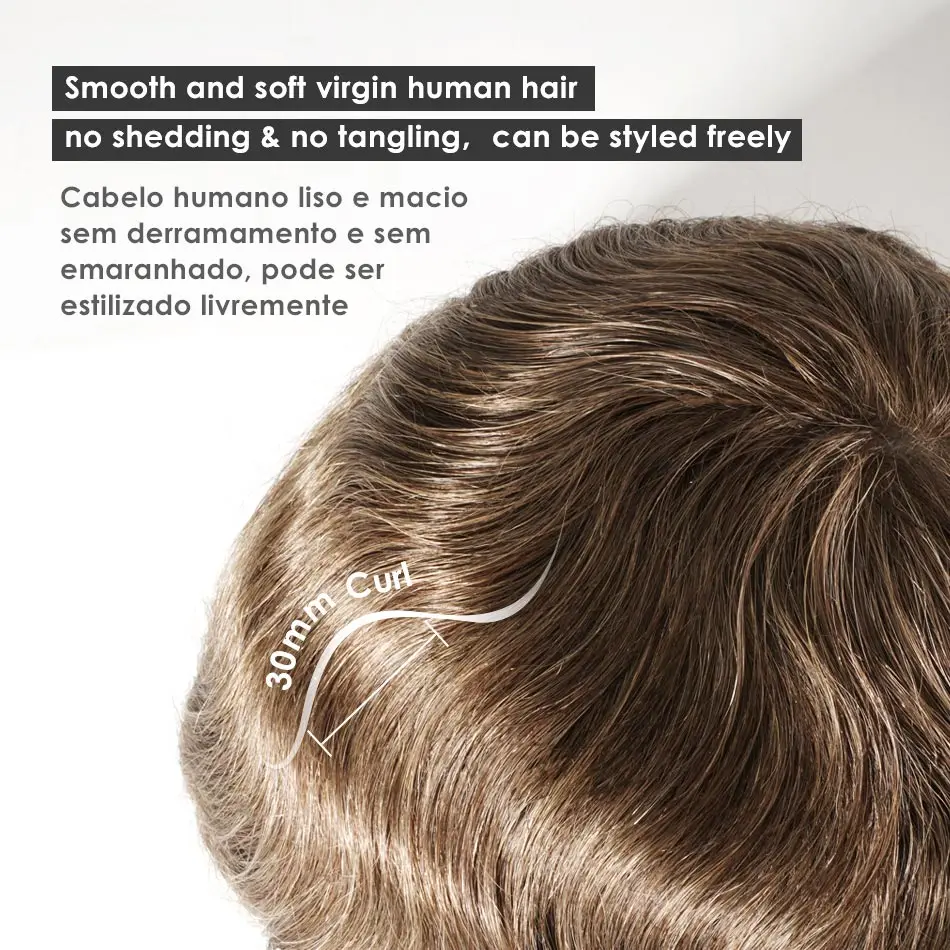 남성 모세관 보형물 정리 남성 Toupee 0.06-0.08mm 전체 피부 남성 가발 인간의 머리카락 교체 시스템 남성용 보철물