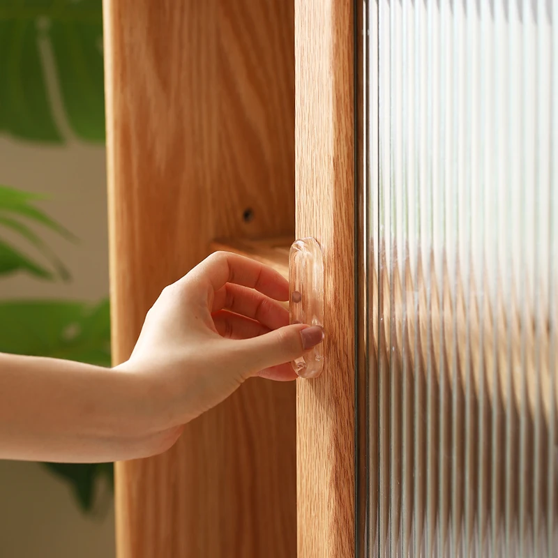Self-Adhesive Sliding Door Handle 4PCS Transparent Plastic Soft PU Door Handle Kitchen Cabinet Glass Sliding Drawer