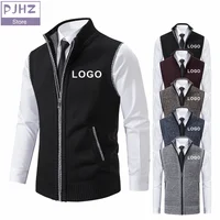 Fashion Men's Knitted Zipper Sleeveless Vest Velvet Cardigan Stand Collar Pullovers Sweatercoat Knit Waistcoat Custom Logo Print 1
