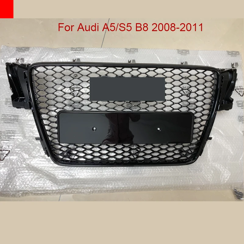 

For RS5 Style Front Sport Hex Mesh Honeycomb Hood Grill Gloss Black for Audi A5/S5 B8 2008 2009 2010 2011