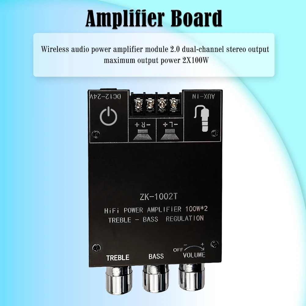 ZK-1002T Bluetooth-Compatible HIFI 2.0 Channel Amplifier Stereo Speaker Boards 100Wx2 Audio Module Kit Bass and Treble Subwoofer