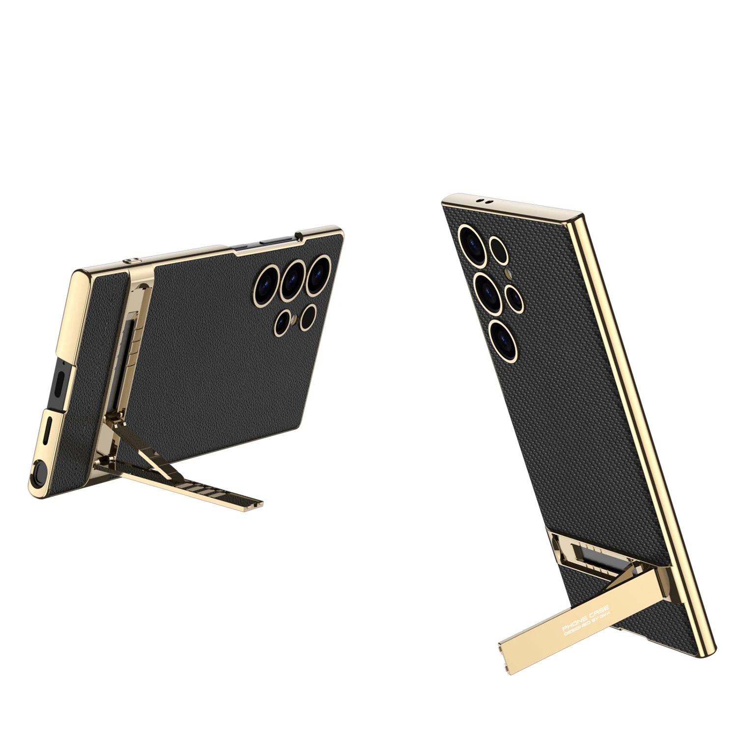 Luxury Stand Plain Leather Case with Electroplated Quality and Camera Protection