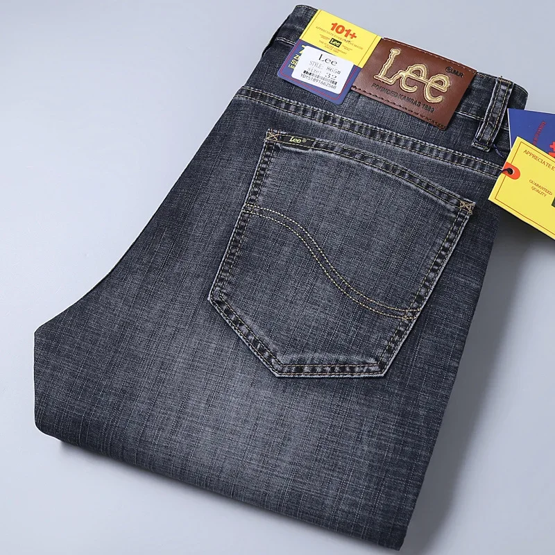 Lee Dex Men Jeans Spring Summer Thin Straight-leg Loose-fit Stretch Business Casual