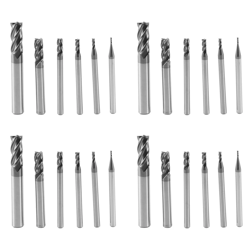 

Hot 24Pcs 4 Flutes End Mills Set For Steels Square CNC Carbide Milling Cutter Spiral Router Bits Dia(1 2 3 4 6 8Mm)