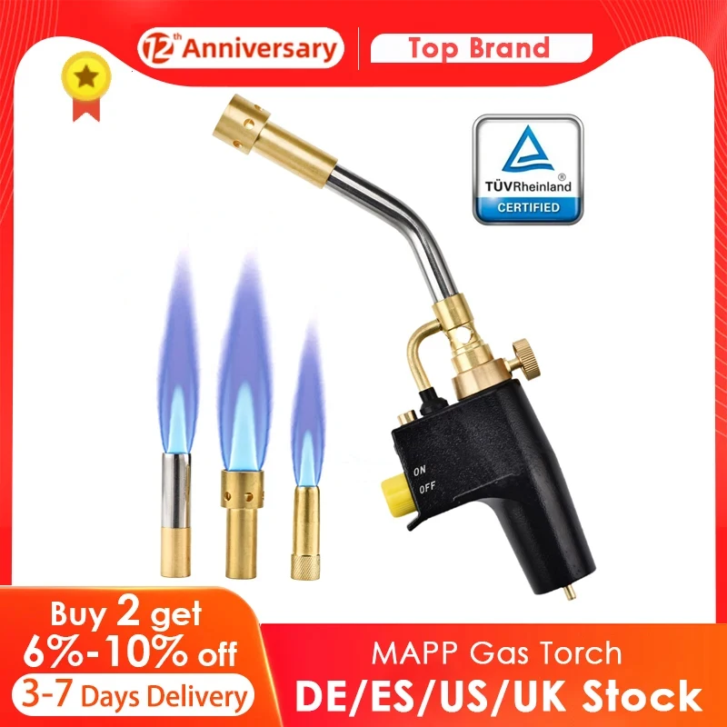 MAPP Propane Torch Multi Purpose Trigger Start GasTorch 3 Nozzles/Tips Gas cylinders not Included gas torch