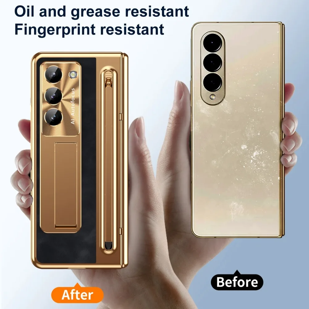 Advanced Pen Slot Hinge Protection Phone Case with Tempered Screen Protector & Invisible Bracket Stand