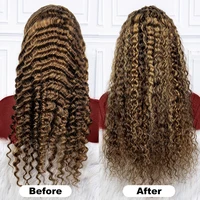 Perruques Deep Wave en cheveux naturels, Perruque frontale en dentelle HD 13x6/13x4, Blond Miel 427, Perruques frontales en dentelle 13x4 en cheveux naturels pour femmes 2