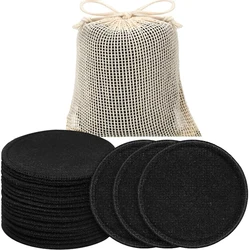 Eco - Friendly Reusable Makeup Remover Pads with Laundry Bag - Set of 10 Natural Cotton Rounds (Black)