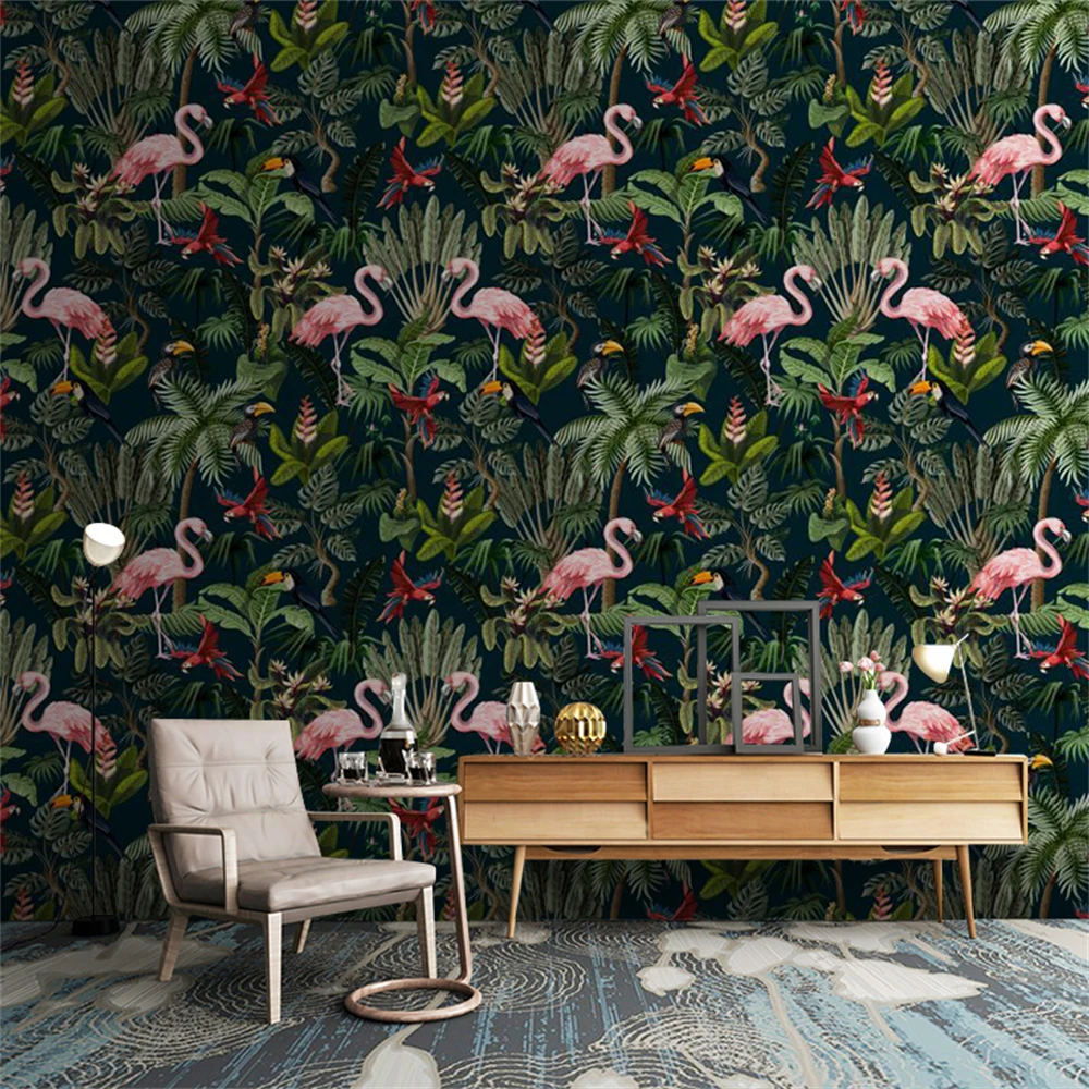 Personalizado Sudeste Asiático Animal Flamingo Mural Papéis de Parede para Sala Estar tv Fundo Sofá Quarto Hotel Decoração da Sua Casa