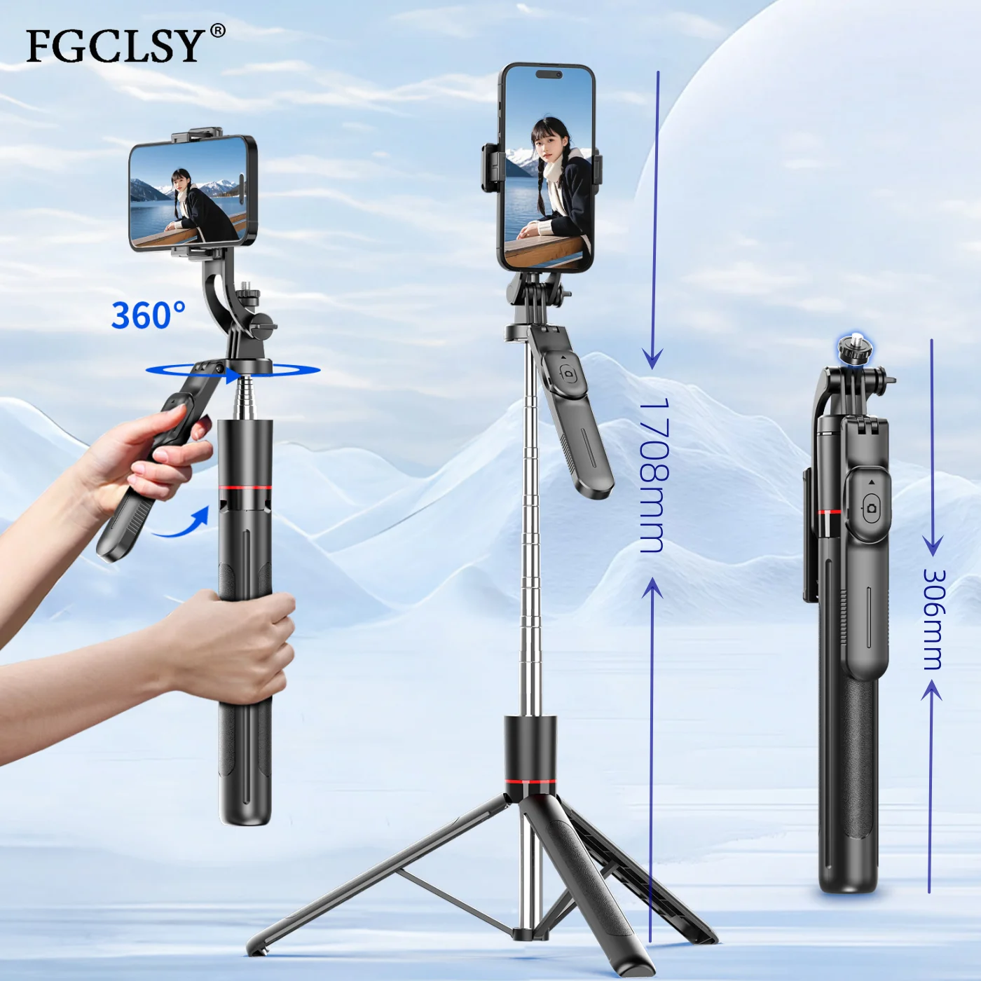 FGCLSY Telescopic Selfie Stick Tripod Monopod Stand Mobile Phone Support Wireless Gimbal Stabilizer For IPhone Android_voghion.com