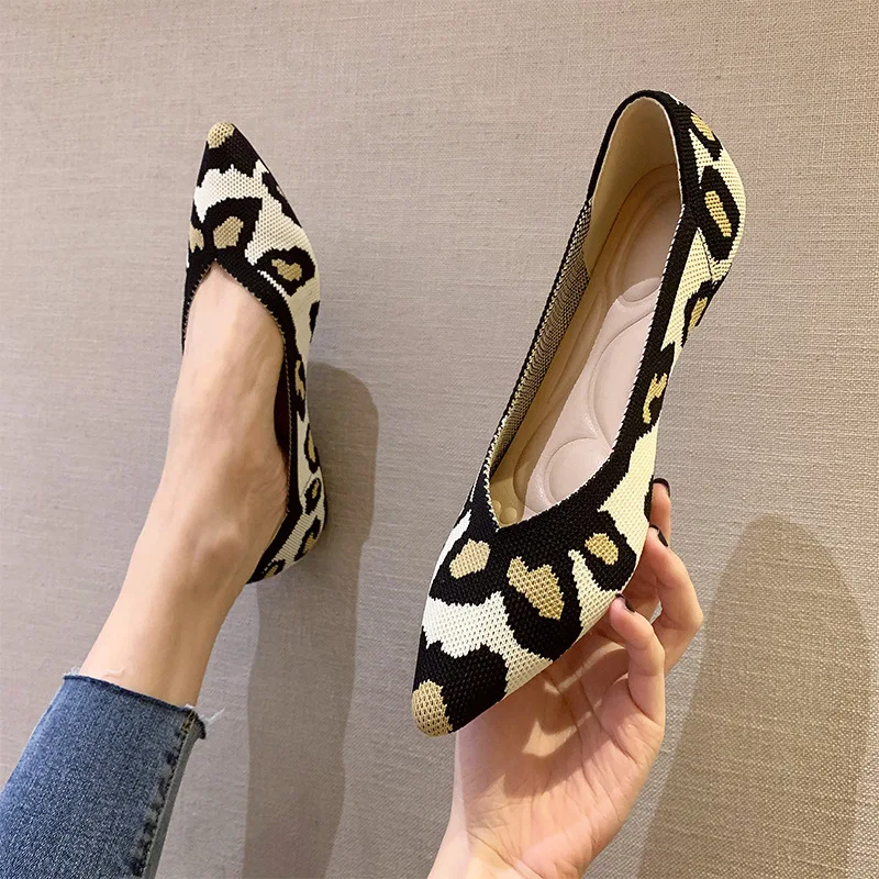Women Shoes Flats Spring Autumn Knitted Pointed Comfortable Plus Size 43