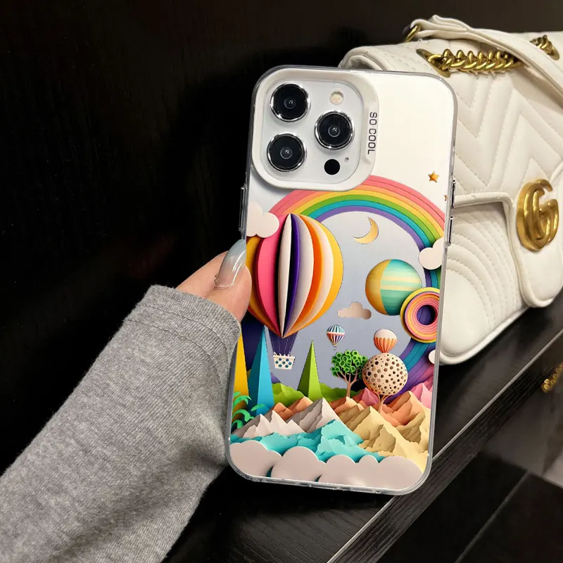 Regenbogen-Illustrations-Kunst-Handyhülle für iPhone 17 16 15 14 Pro Max Plus 13 Mini 12 11 Pro Max Luxuriöse Stoßfeste Laser-Rückabdeckung – Detail 2