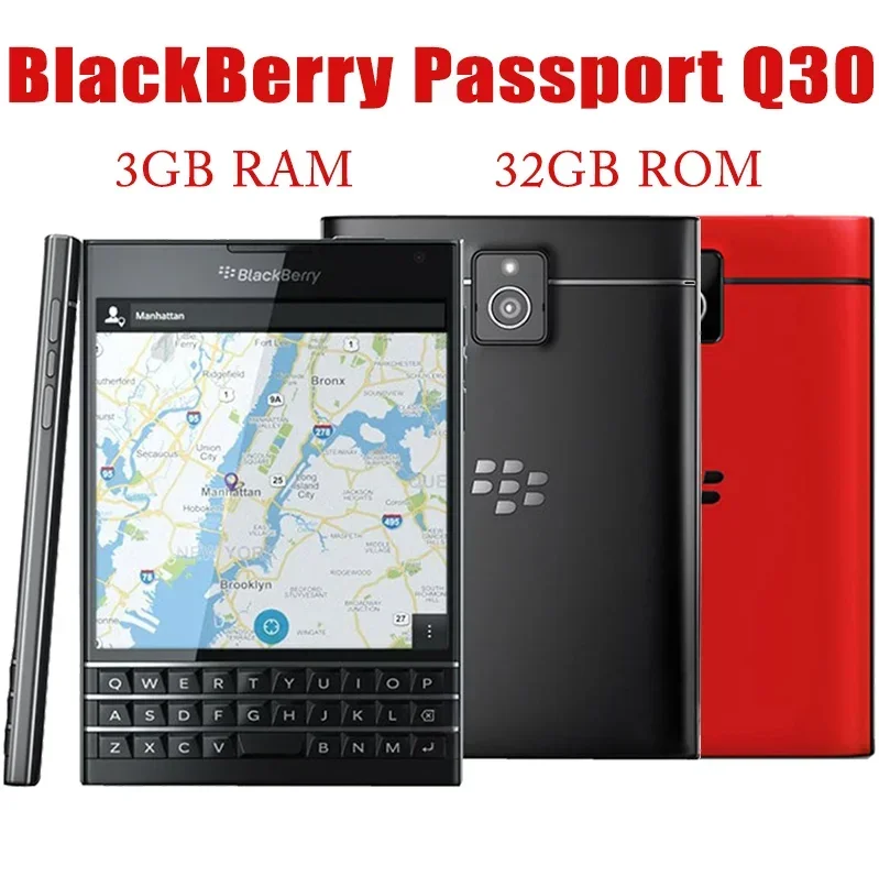 Original Unlocked BlackBerry Passport Q30 Cell Phone 32GB ROM 3GB RAM 13MP Camera Bluetooth Touch Screen WiFi Smartphone Bar