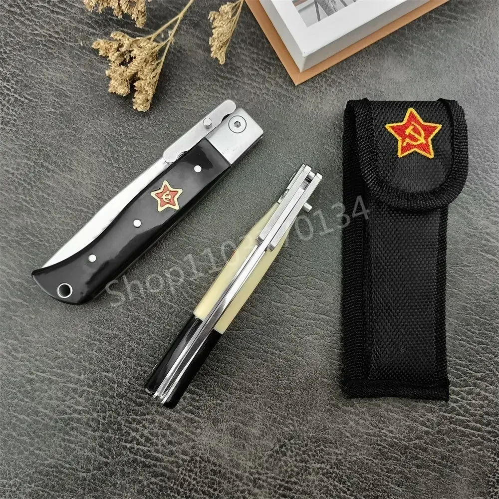 Russain Finka NKVD KGB Folding Knife 440C Blade ABS Handle Nylon Sheath Pocketknife Outdoor Military Survival Adventure Tools 5