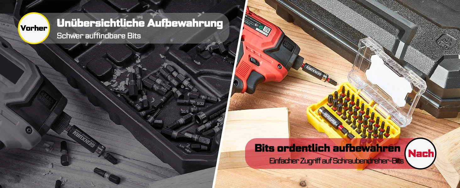 Geinxurn 32-teiliges Schlagschrauber-Bit-Set aus S2-Stahl, PH/SL/PZ/Torx Muliti-Einsatz-Bits, Spitzen-Set mit Bithalter und Adapter (Gehäuse) – Detail 10