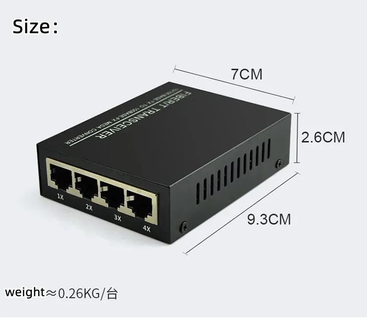 Netlink SC 1 Fiber Port + 4 RJ45 Port 10/100M Singlemode Singfiber Media Converter Fiber Transceiver 20KM 1Pair