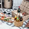 Rattan Wicker Storage Basket Hand Woven Flatware Organizer Round Storage Box Water Hyacinth Storage Basket Cutlery Holder 3
