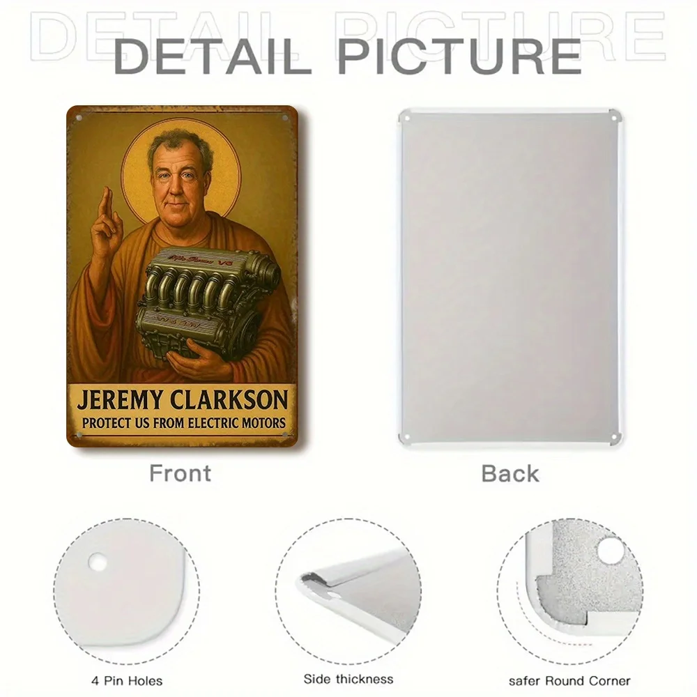 1pc Vintage Jeremy Clarkson Racing Car Metal Poster Heavy-Duty Garage Decor with Top Gear Inspired Design