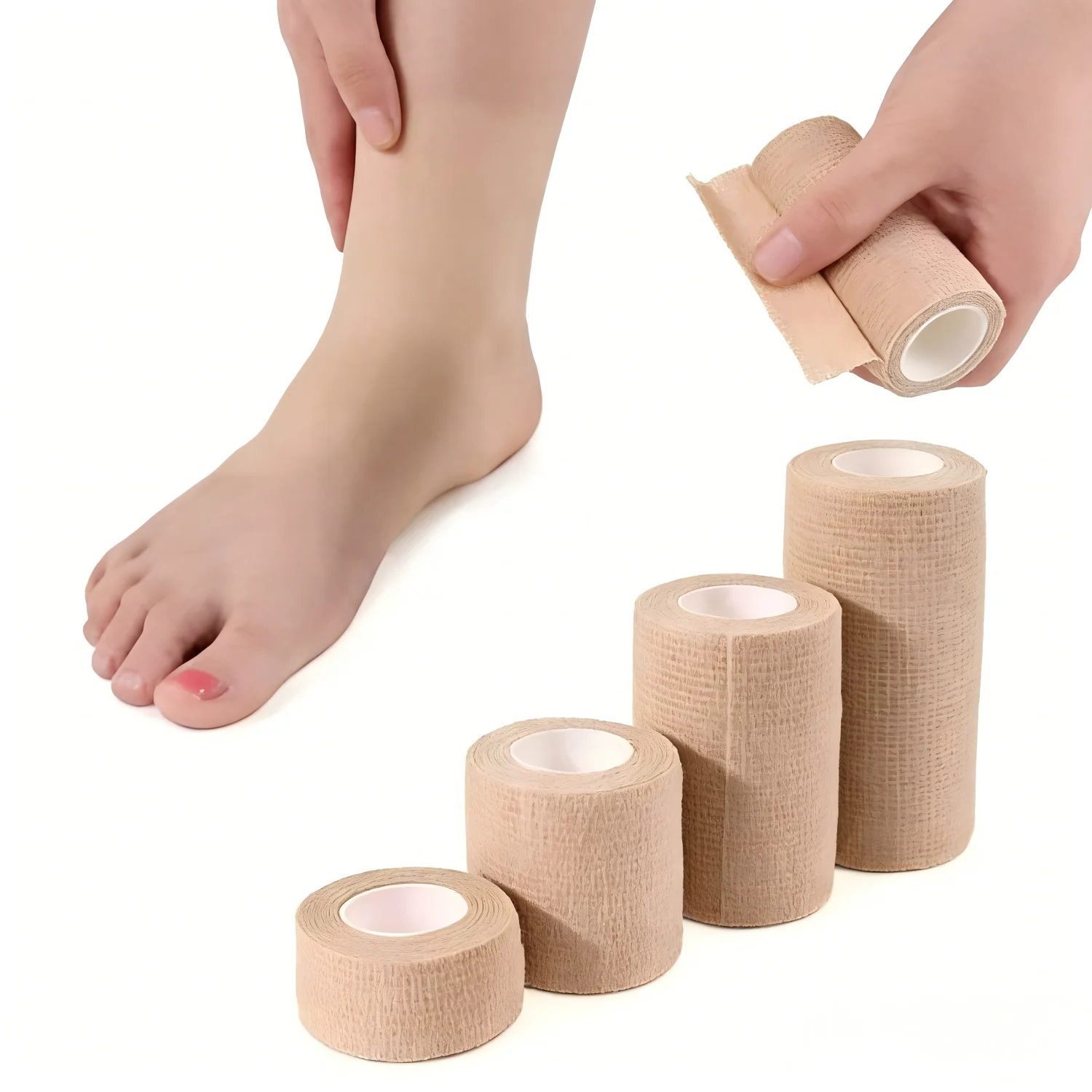 5 Stück kohäsive elastische Bandage, selbstklebender Vlieswickel, 2,5/5/7,5/10 cm, Einweg-Klebeband, Sportfixierung – Detail 5