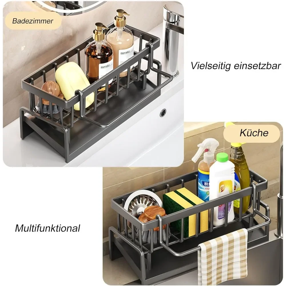 Kitchen sink organizer drain rack carbon steel self-draining sink shelf sponge holder soap dishcloth towel rack filter basket