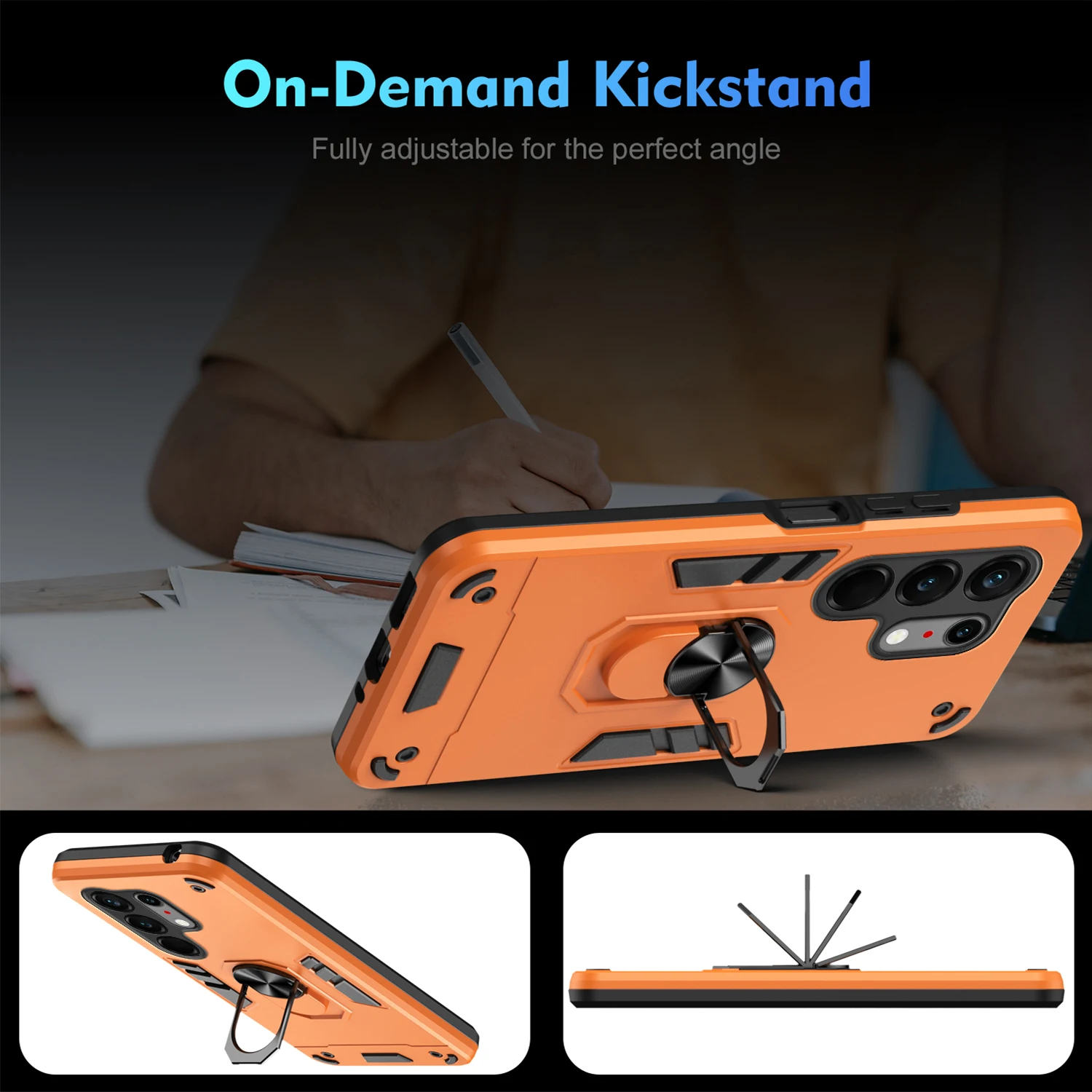 Rugged Armor Shockproof Phone Case with Magnetic Ring Holder and TPU Frame
