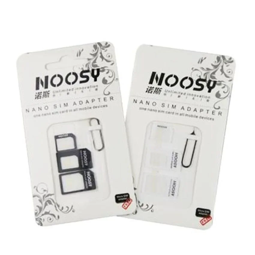 500Set 4 In1 Noosy Adattatore Per Scheda Nano Sim + Adattatore Per Schede Micro Sim + Adattatore Per Scheda Sim Standard Con Pin Di Espulsione Per Iph