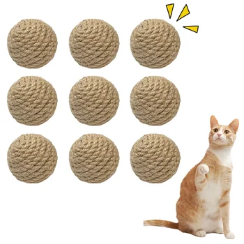 1/5/10PCS Cats Sounding Ball Interactive Handmade Sisal Cat Scratching Ball Make Sounds Cat Toy Home Kitten Ball Toys