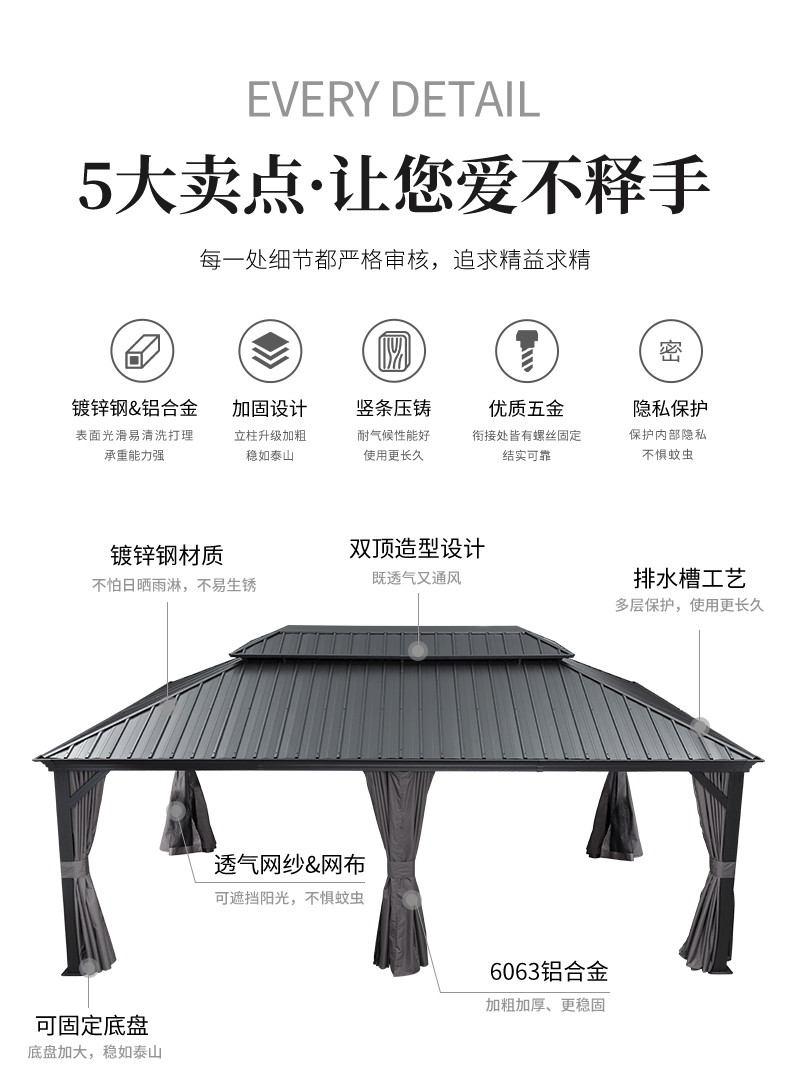 Description Picture 4 of itemall weather garden roof gazebo legno usato modern aluminum Balcony Pergola Pergolas prefabricated outdoor patio Gazebos PERGOLA