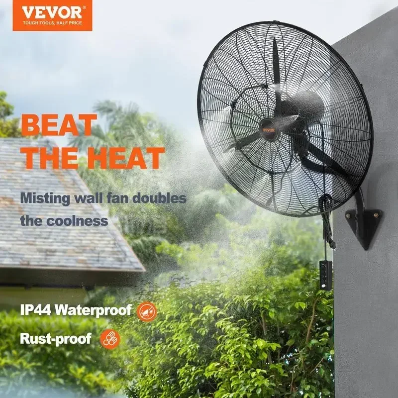 VEVOR Wall-Mount Misting Fan, 3-speed High Velocity Max. 7000 CFM, Waterproof Oscillating Industrial Wall Fan 2
