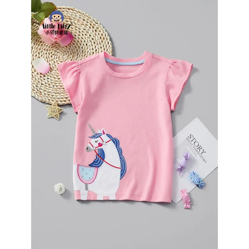 

Children's Clothing Girls' Short Sleeve24Summer New Girls Pink Flying SleeveTT-shirt Children's Half Sleeve One Piece Dropshippi
