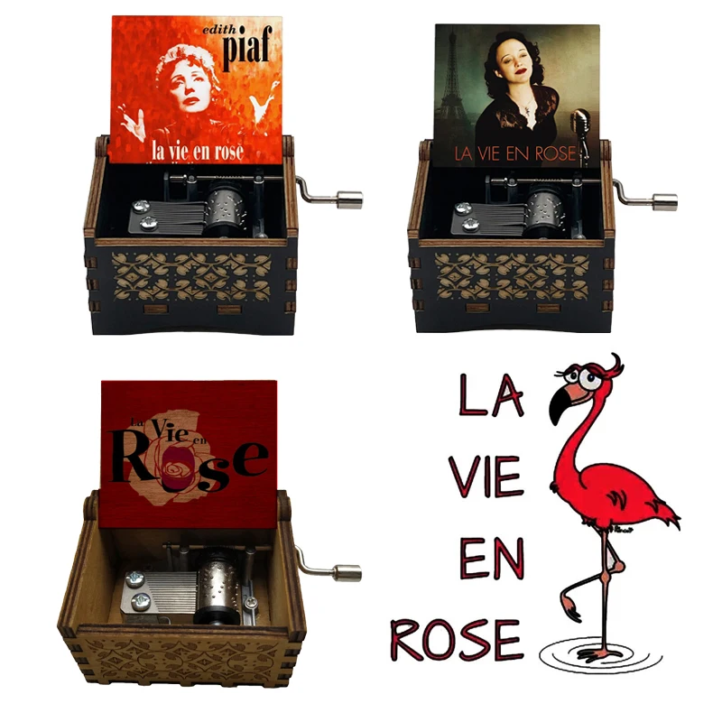 Romance Edith Piaf Print France La Vie En Rose Black Wooden Music Box Caixa De Musica Song Christmas Party Home Office Casket