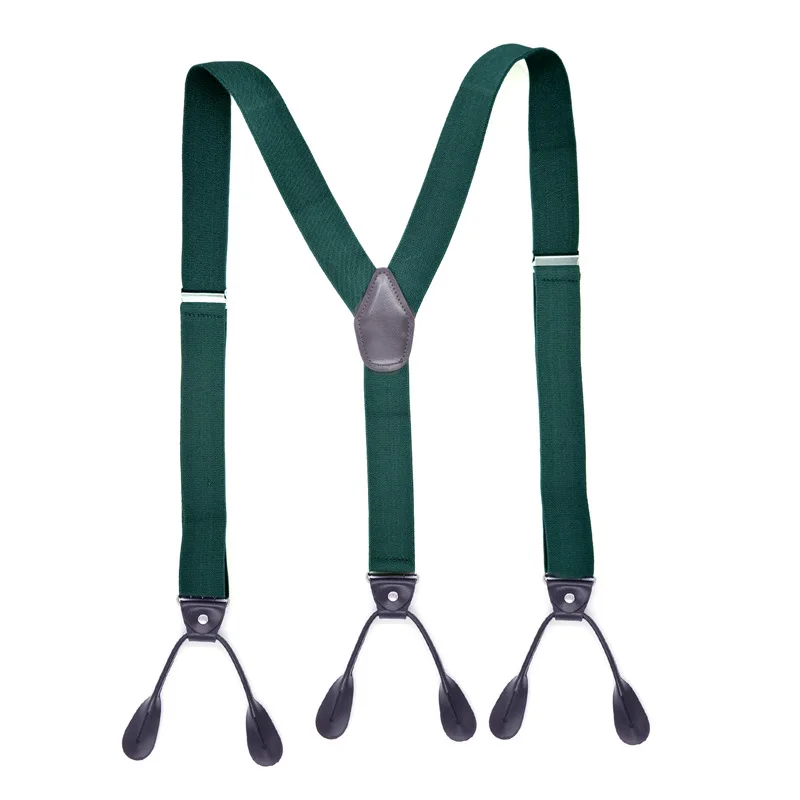35mm Width Suspenders for Men Dark Brown Leather Button Elastic Y Back Male Fashion Suspenders Pant Braces Jock Strap Men