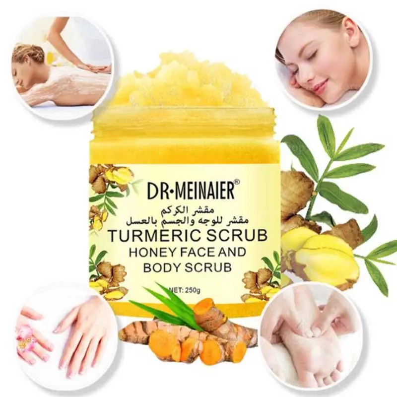 250g Turmeric Body Scrub Brightening Exfoliating Organic Face and Body Ginger Turmeric Body Scrub Whitening Scrub Oil Control чай с тулси куркумой и имбирем 25 пак 1 9 г tulsi ginger turmeric tea organic india