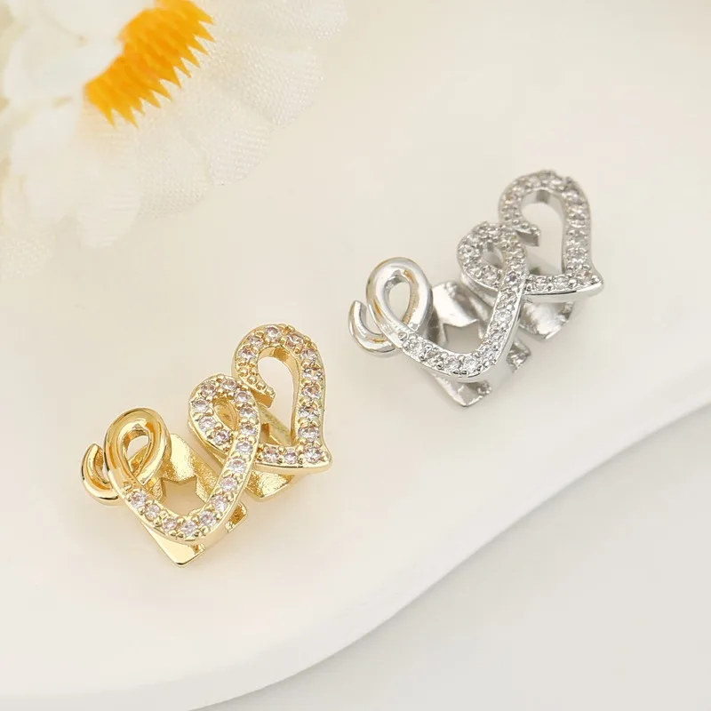 24K Gold Plated Twin Heart Grillz - Micro-Pavé Zircon Hip Hop Dental Jewelry, Removable Gold Teeth for Parties & Music Events