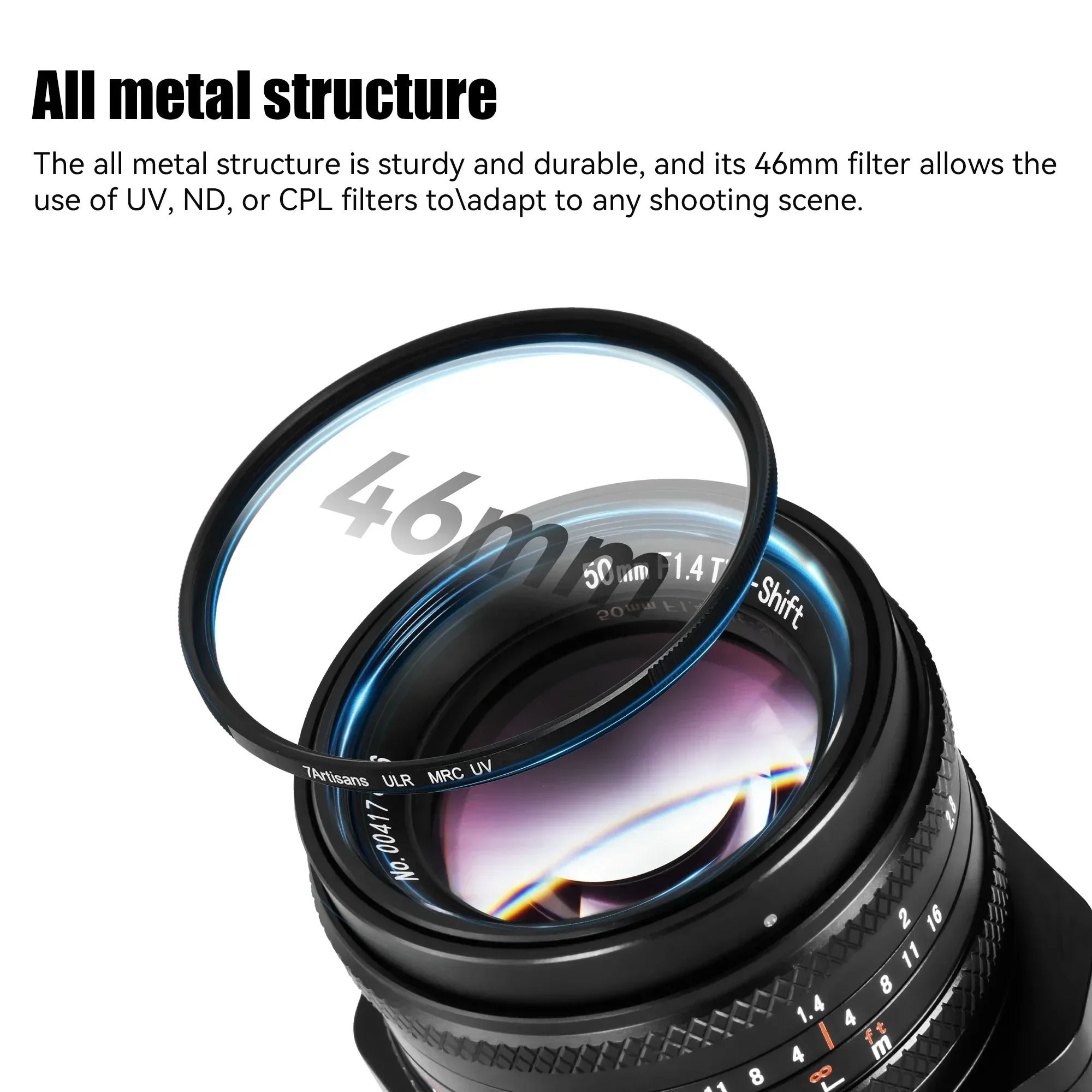 7artisans 50mm F1.4 틸트-시프트 수동 렌즈, 대구경 APS-C 렌즈 ( E ZVE10, 후지필름 X-T1, 마이크로 4/3 E-PL1 호환, 2-in-1)