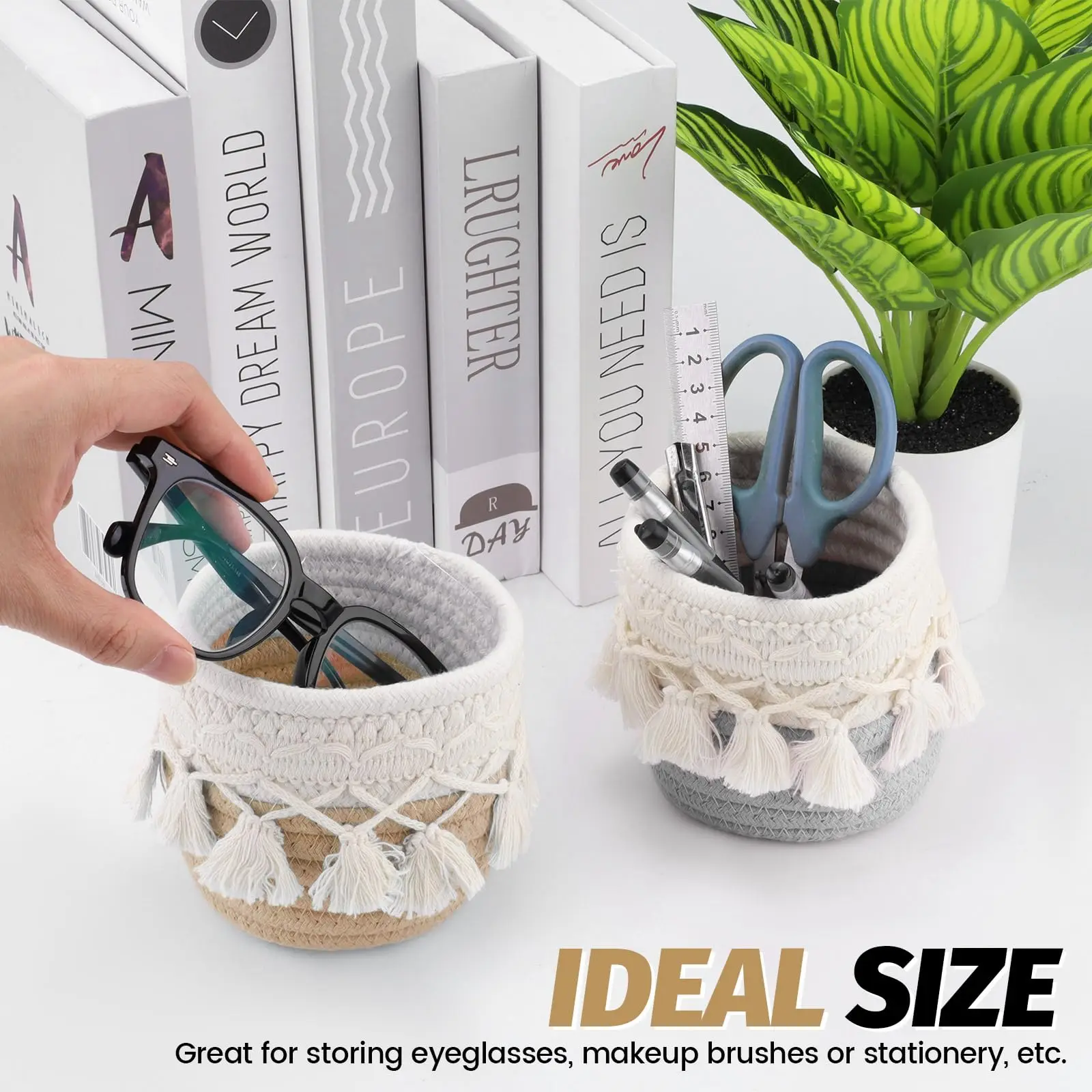 Makeup Brush Holder Organizer,Comb Brushes Mini Storage Basket, Boho Decor Baskets for Pen Pencil Box Container