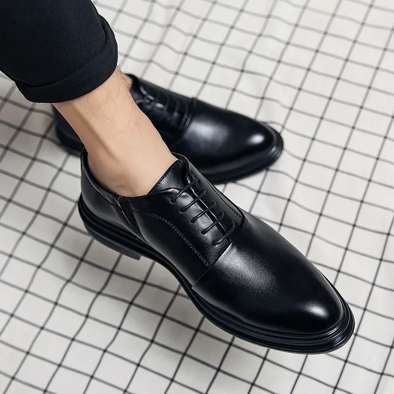 Leather Shoes Men Business Formal Autumn Men Shoes Low-top Solid Wedding Color Fashion Oxford Pointed Office