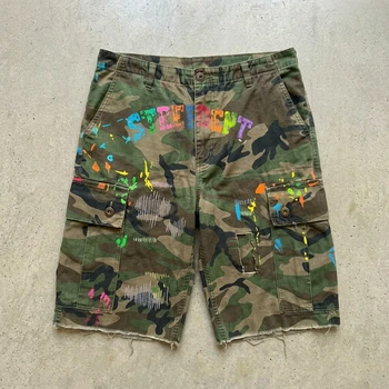 Y2k Camo Cargo Shorts Retro Graffiti Patched Hole Men Women Shorts American Hip Hop Trendy Streetwear Unisex Casual Baggy Shorts 1
