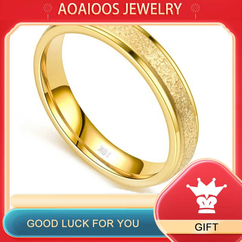 

Never Fade 4mm Frosted Ring Fashion Gold Color Stainless Steel Rings For Men and Women Exclusive Couple Wedding Band Gift Rings