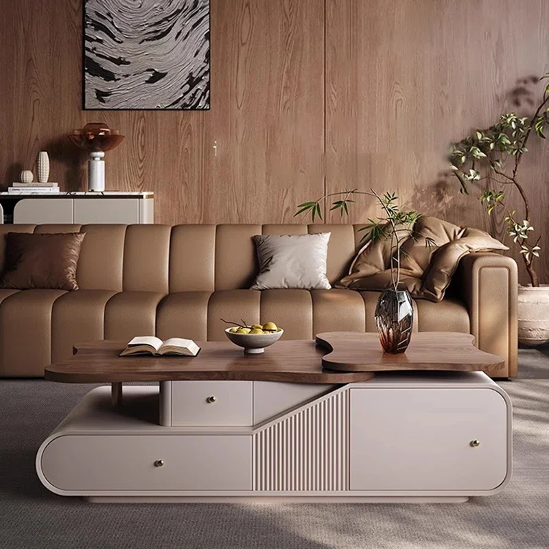 Multi Functional Lift Walnut High End Coffee Table Lift Top Designer Light Luxury Side Table Living Room Mesa Salon Furniture