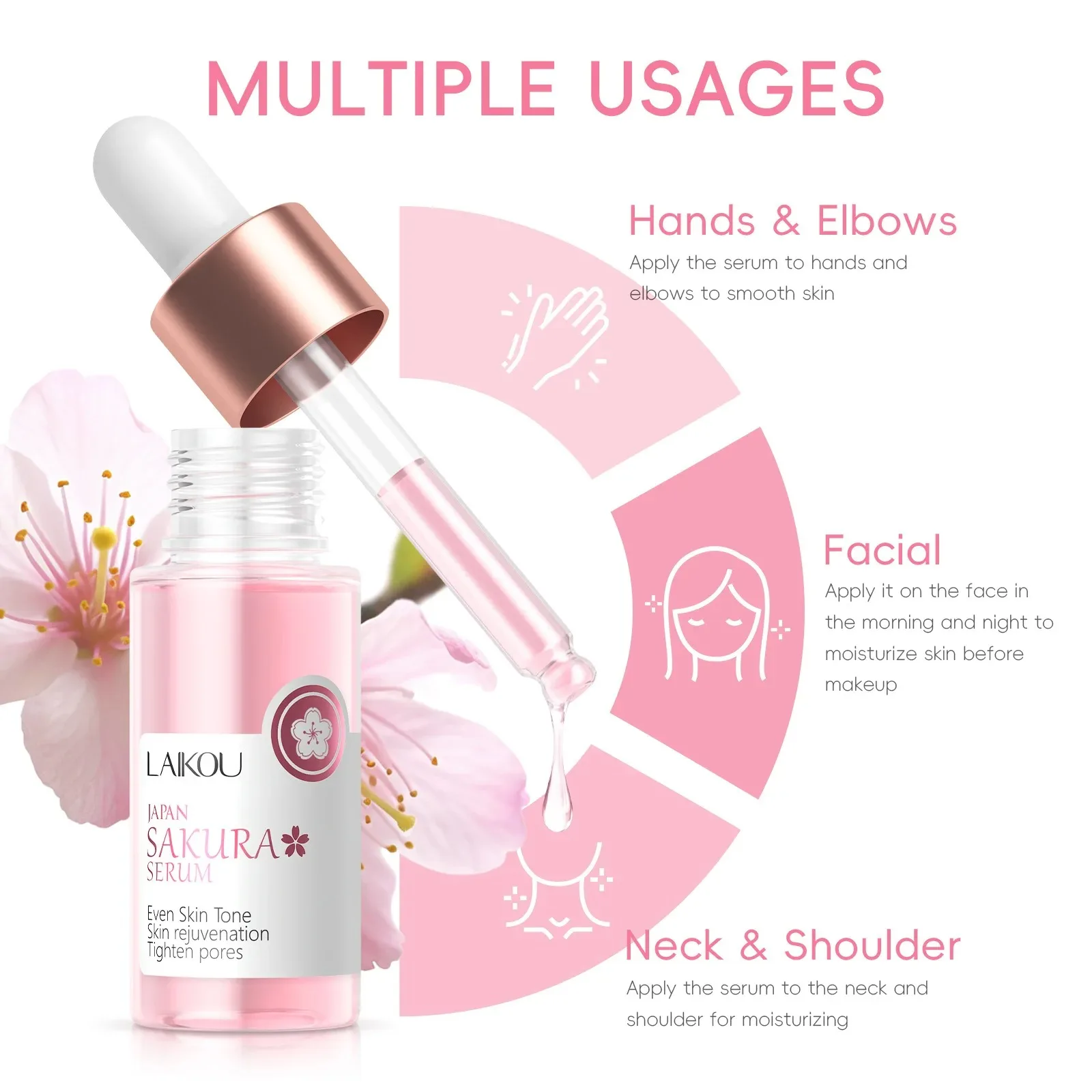 1/2/3 pcs Sakura Facial Serum Cherry Blossom Brighting Skin Face Essence Brightening Hydrating Hyaluronic Acid For All Skin Type 4