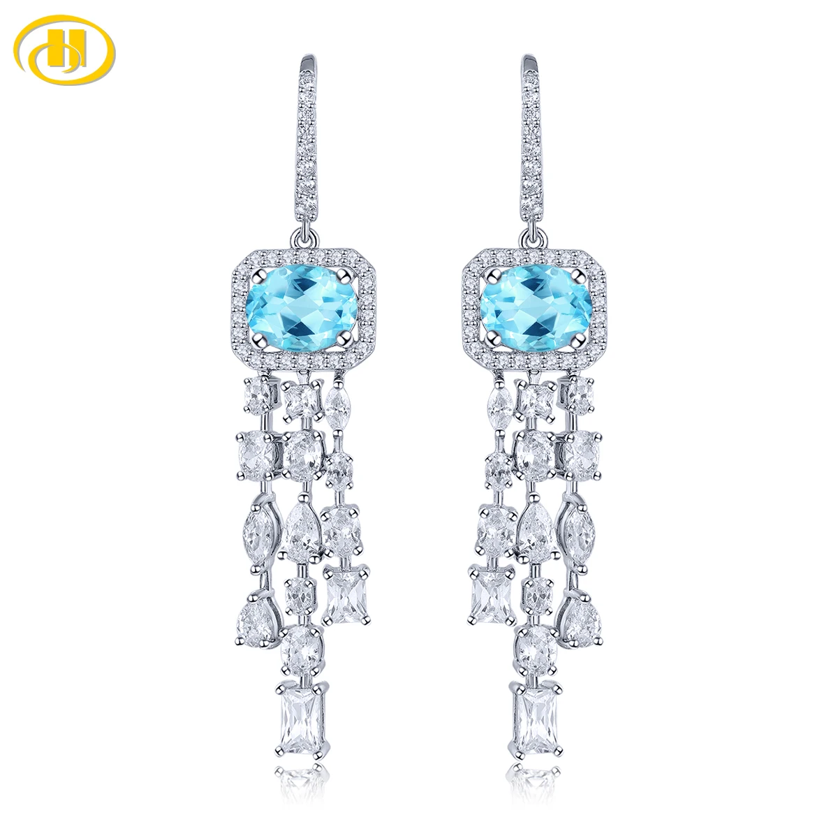 

Серьги из серебра 925 пробы с натуральным голубым топазом, 4,5 карат