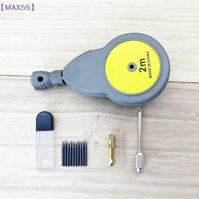 【MAX-55】2M 로테이프 줄자 나침반(연필심 10개 포함) 원형 및 선 그리기용 측정 빔 나침반 고정 가능 버튼
