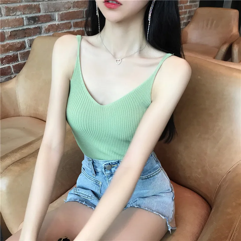 AOSSVIAO 2022 Summer Sexy Basic Slim V Neck Summer Knit Tank Top Women Camisole Female Camis High Elasticity Casual Tank Tops jockey camisole