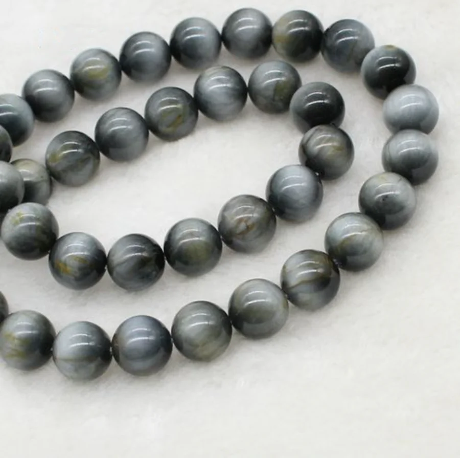 Natural Hawk's Eye Stone Beads 6/8/10/12MM High Quality Round Gray Smooth Beads Falcon's Eye stone For Jewelry Making Design