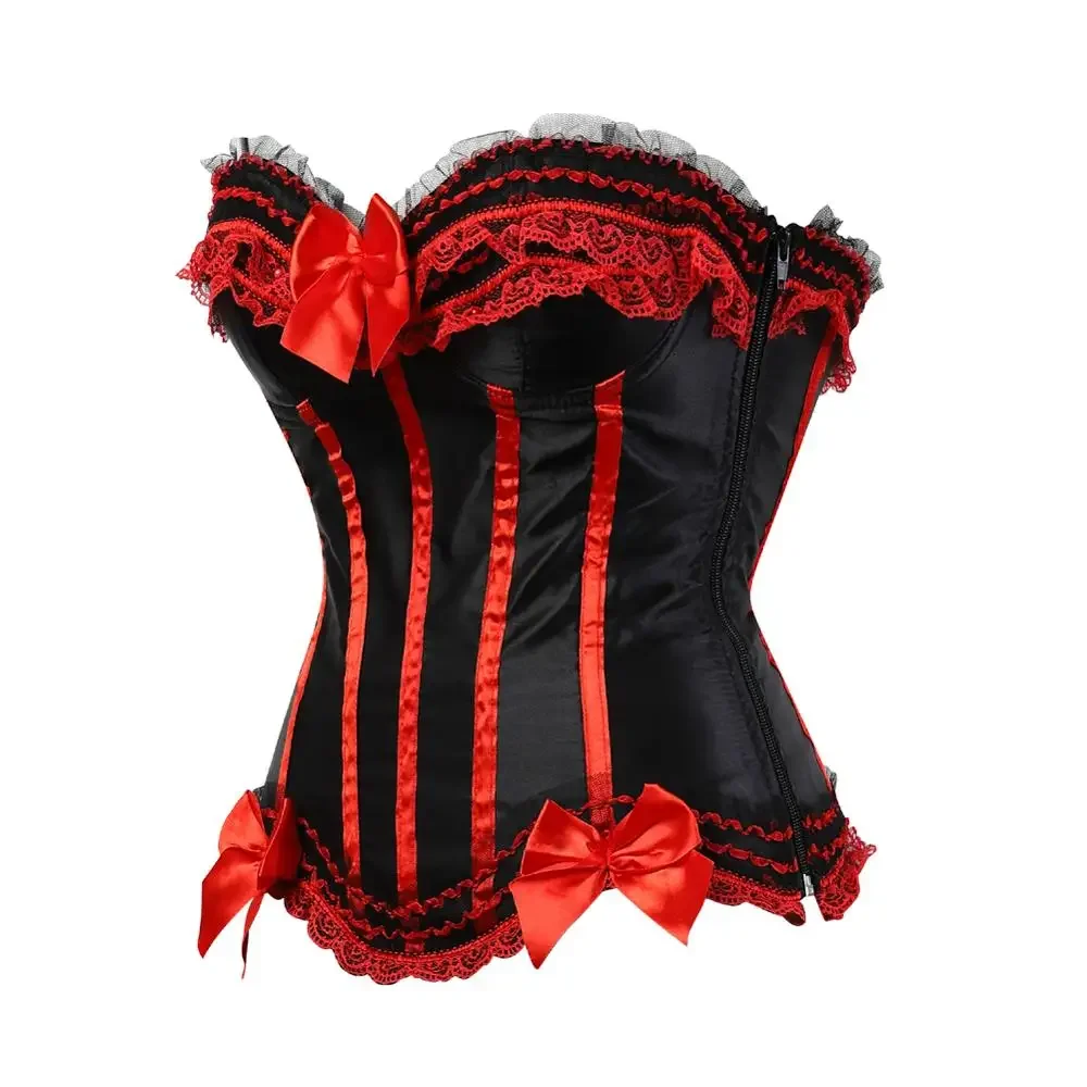 Corset Steampunk Woman Sexy Plus Size Striped Bustiers Waist Trainer Zip Korsett with Lacing Dance Party Costumes