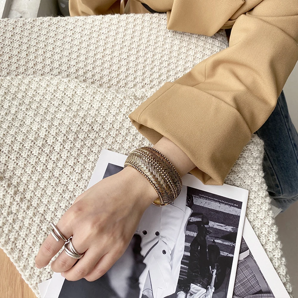 KAYMEN New Bohemia Style Statement Vintage Bangle Embossment Design Fashion Wide Cuff Bracelets Fashion Jewelry for Women 3