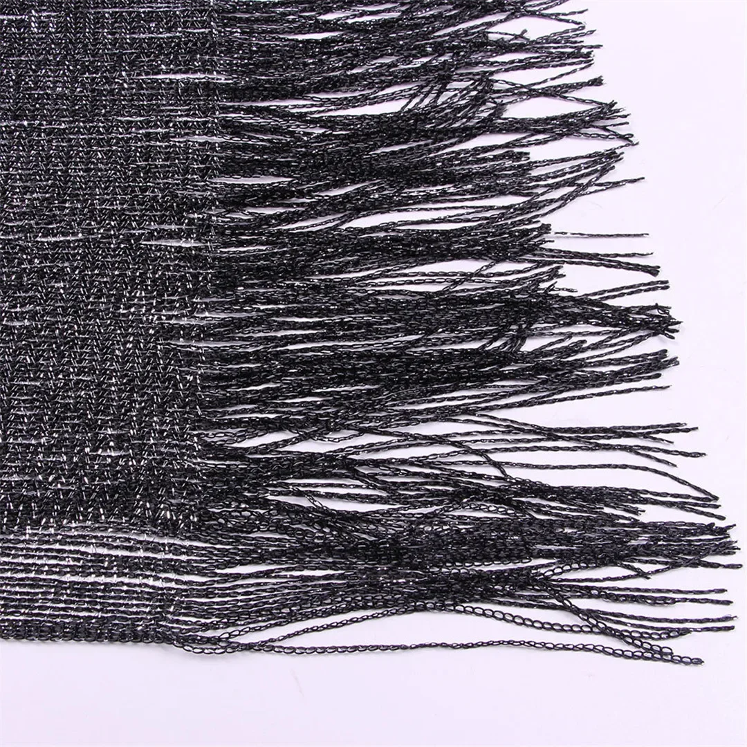 Sexy Fringe Tassel Mesh Sheer Shiny Knitted Tunic Beach Cover Up Cover-ups Beach Dress Beach Wear Beachwear Female Women