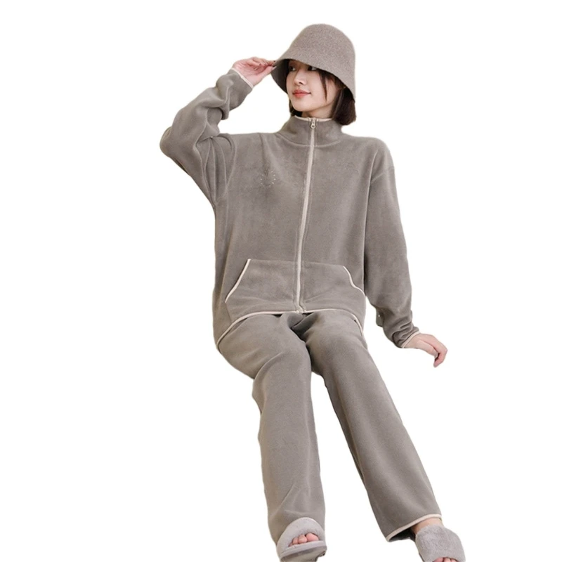 

Womens Fuzzy Sherpas Fleece Pajamas Set, Long Sleeve Zipper Tops with Pajama Pants 2 Pieces Outfits Loungewear Sleepwear